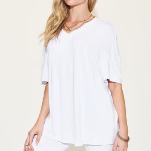 V-Neck T-Shirt & Shorts Set - Soft Rayon Blend Loungewear - image 4