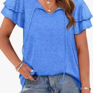 Tie-Neck Flutter Sleeve Blouse for Coastal Getaways - image 4
