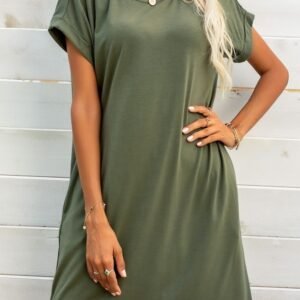 Scoop Neck Short Sleeve Dress with Pockets for Resort - image 7