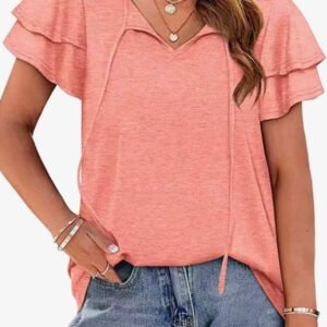 Tie-Neck Flutter Sleeve Blouse for Coastal Getaways - image 6