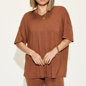 V-Neck T-Shirt & Shorts Set - Soft Rayon Blend Loungewear - image 3
