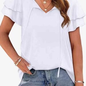 Tie-Neck Flutter Sleeve Blouse for Coastal Getaways - image 5