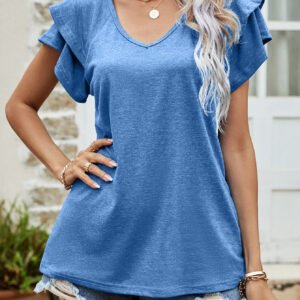 Flutter Sleeve V-Neck Top for Coastal Resort Style - image 3