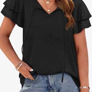 Tie-Neck Flutter Sleeve Blouse for Coastal Getaways - image 3
