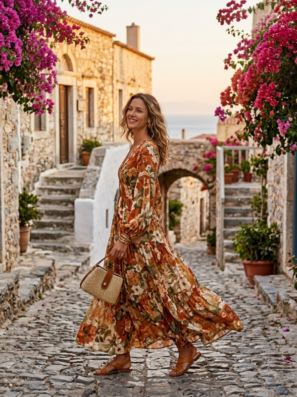 How to style a maxi dress floral maxi dress Mediterranean village | Lexazi