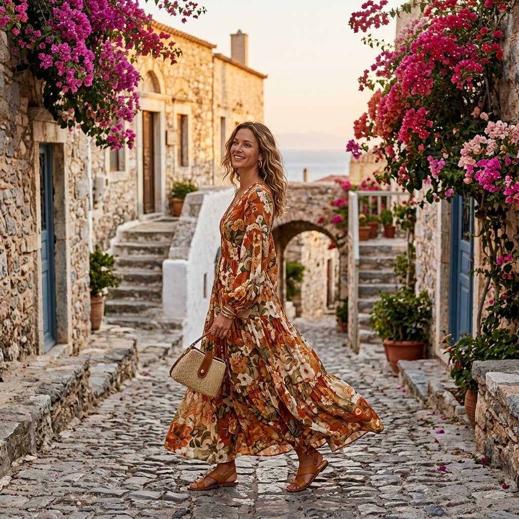 How to style a maxi dress floral maxi dress Mediterranean village | Lexazi