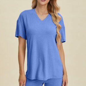 Ribbed V-Neck Top and Shorts Set for Coastal Lounging - image 5