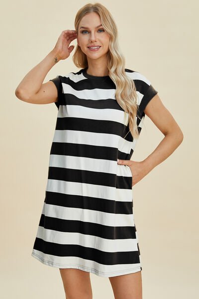 Striped Cap Sleeve Mini Dress – Casual Resort Style - alternate view