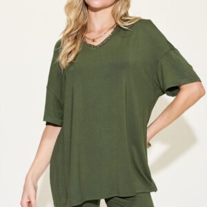 V-Neck T-Shirt & Shorts Set - Soft Rayon Blend Loungewear - image 6