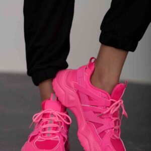 Chunky Sole Athletic Sneakers Hot Pink Casual Style - image 2