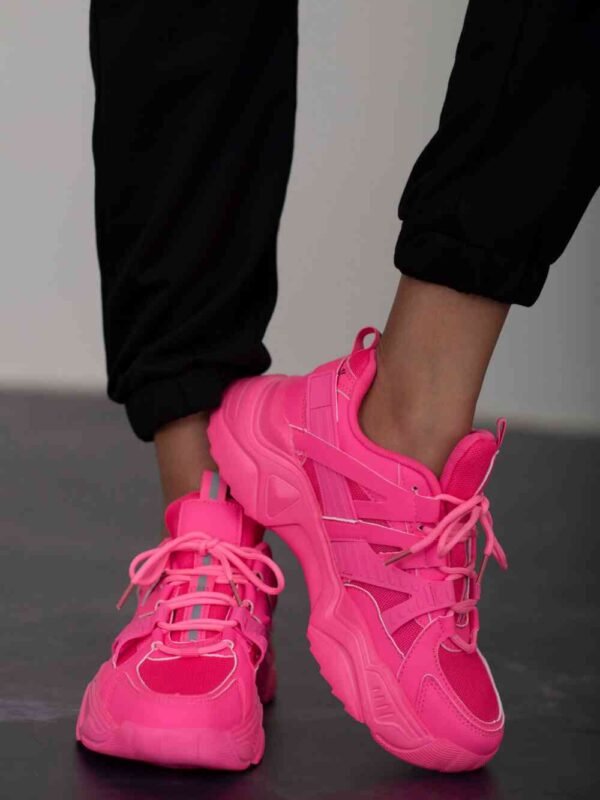 Chunky Sole Athletic Sneakers Hot Pink Casual Style - alternate view