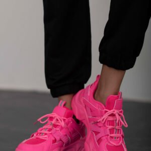 Chunky Sole Athletic Sneakers Hot Pink Casual Style - image 4