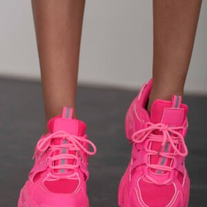 Chunky Sole Athletic Sneakers Hot Pink Casual Style - image 6