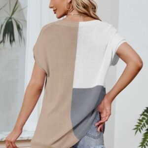 Color Block V-Neck Knit Top for Mediterranean Resort Style - image 6