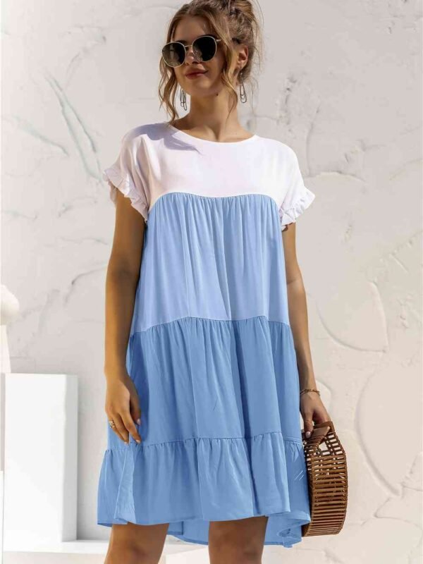 Color Block Ruffle Hem Dress – Resort Casual Style - alternate view