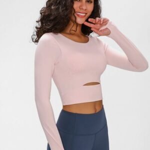 Cropped Long Sleeve Bikini Top with Sporty Cutout Straps - image 2