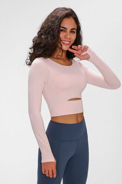 Cropped Long Sleeve Bikini Top with Sporty Cutout Straps - alternate view
