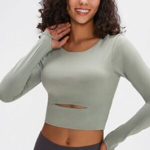 Cropped Long Sleeve Bikini Top with Sporty Cutout Straps - image 3