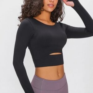 Cropped Long Sleeve Bikini Top with Sporty Cutout Straps - image 4