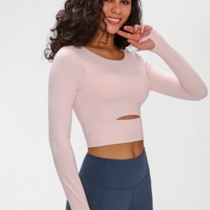 Cropped Long Sleeve Bikini Top with Sporty Cutout Straps - image 6