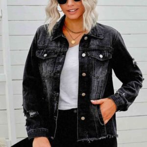 Distressed Denim Jacket with Raw Hem — Mediterranean Resort Style - image 2