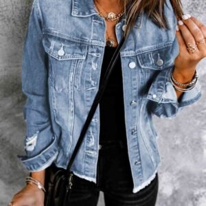 Distressed Denim Jacket with Raw Hem — Mediterranean Resort Style - image 3