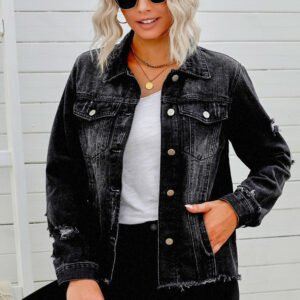 Distressed Denim Jacket with Raw Hem — Mediterranean Resort Style - image 4