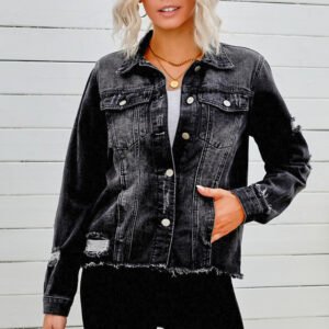 Distressed Denim Jacket with Raw Hem — Mediterranean Resort Style - image 6