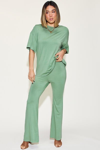 Bamboo T-Shirt & Flare Pants Set - Lounge & Resort Wear - alternate view