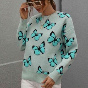 Dropped Shoulder Crewneck Sweater with Butterfly Embroidery - image 6