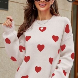 Heart Pattern Lantern Sleeve Sweater for Coastal Evenings - image 3