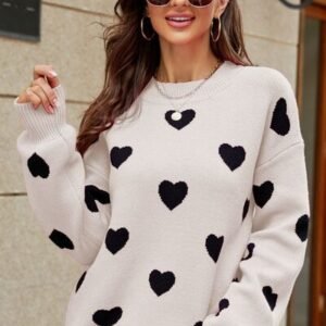 Heart Pattern Lantern Sleeve Sweater for Coastal Evenings - image 5