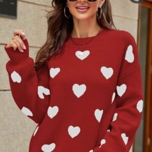 Heart Pattern Lantern Sleeve Sweater for Coastal Evenings - image 6