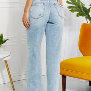 High Waist Straight Leg Jeans with Distressed Details - image 4
