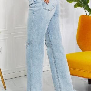 High Waist Straight Leg Jeans with Distressed Details - image 6