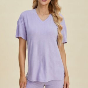 Ribbed V-Neck Top and Shorts Set for Coastal Lounging - image 2