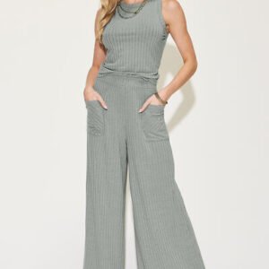 Ribbed Tank & Wide Leg Pants Set for Coastal Vacations - image 2