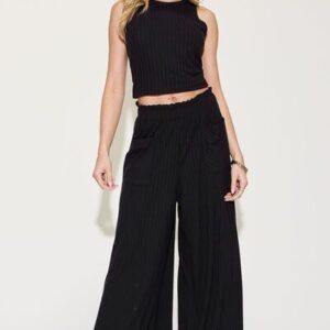 Ribbed Tank & Wide Leg Pants Set for Coastal Vacations - image 4