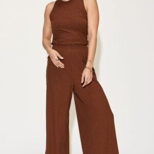 Ribbed Tank & Wide Leg Pants Set for Coastal Vacations - image 5