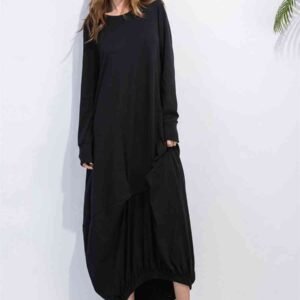 Maxi Sweatshirt Dress Long Sleeve Round Neck Casual - image 2