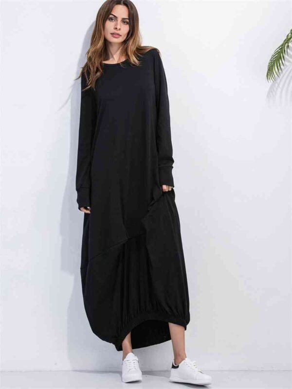 Maxi Sweatshirt Dress Long Sleeve Round Neck Casual - alternate view