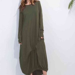 Maxi Sweatshirt Dress Long Sleeve Round Neck Casual - image 5