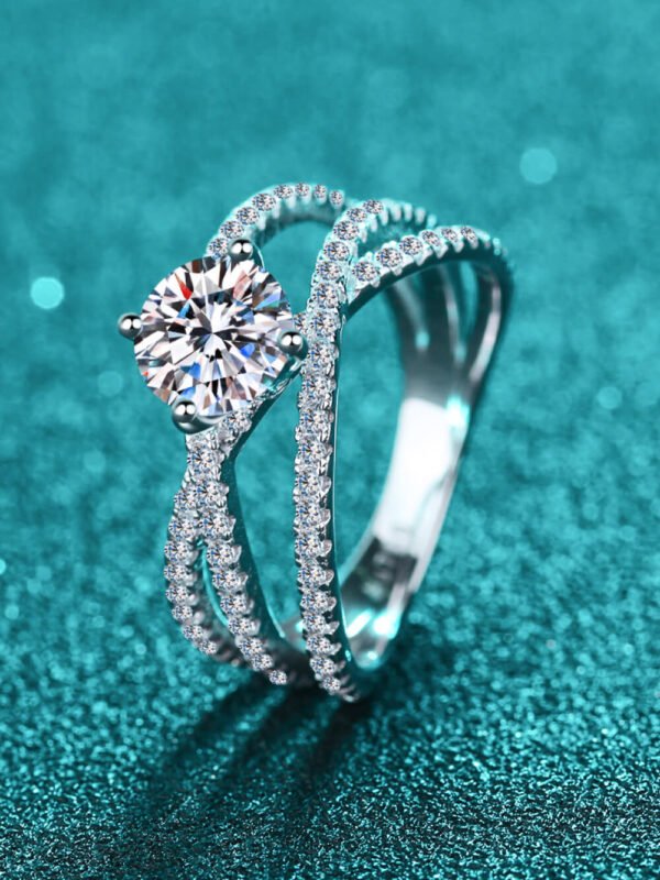 Moissanite Crisscross Ring with Zircon Accents — Mediterranean Sparkle - alternate view