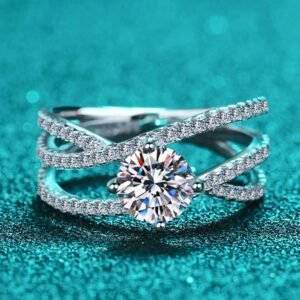 Moissanite Crisscross Ring with Zircon Accents — Mediterranean Sparkle - image 4