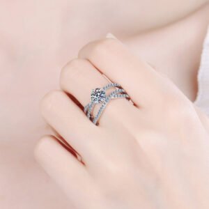 Moissanite Crisscross Ring with Zircon Accents — Mediterranean Sparkle - image 6