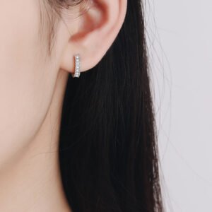 Moissanite Huggie Earrings Sterling Silver - Dainty Resort Sparkle - image 4