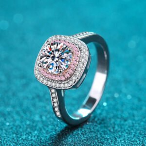 Moissanite Solitaire Ring Sterling Silver Pink Stone - image 2