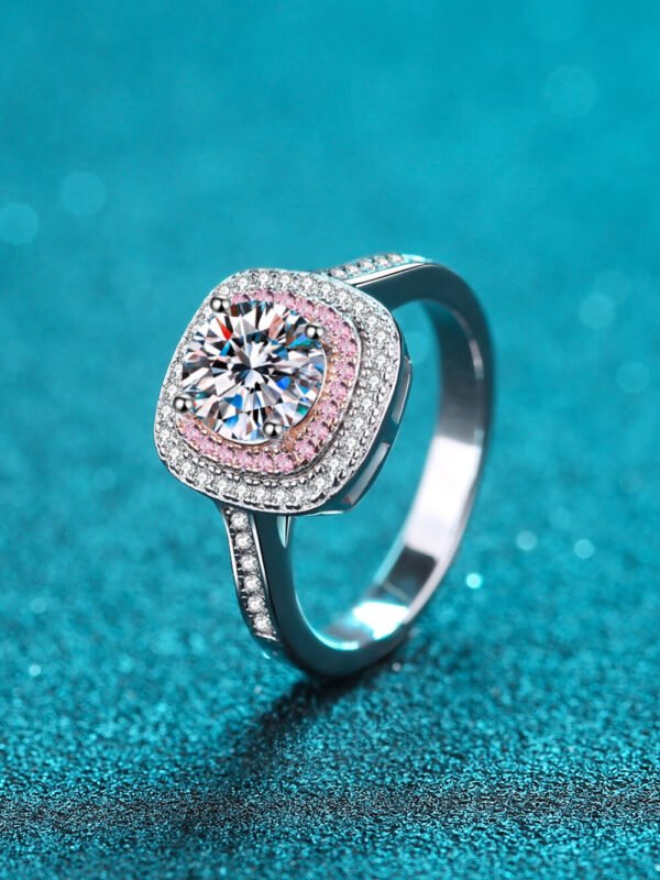Moissanite Solitaire Ring Sterling Silver Pink Stone - alternate view