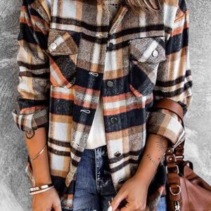 Plaid Button Front Shirt Jacket with Pockets for Resort Layering - image 2