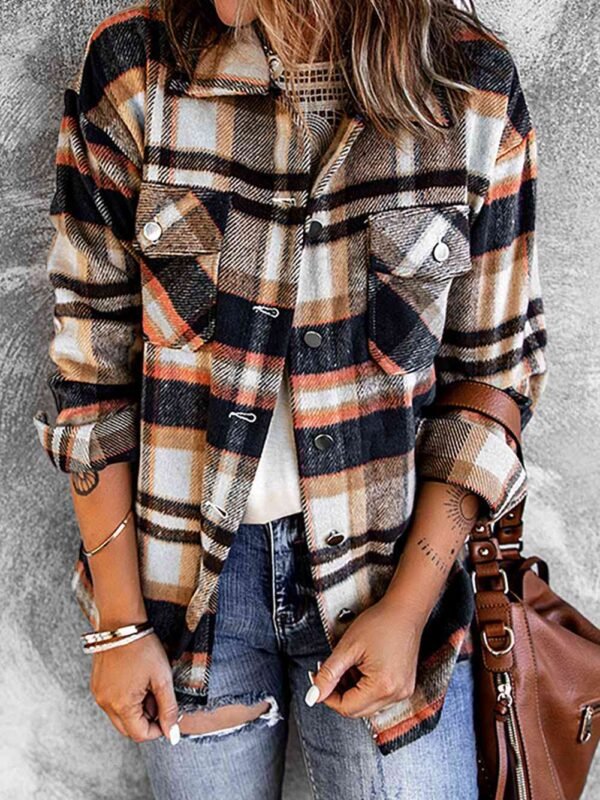 Plaid Button Front Shirt Jacket with Pockets for Resort Layering - alternate view